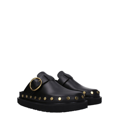 Isabel Marant Zwarte Lederen Slippers Sandalen