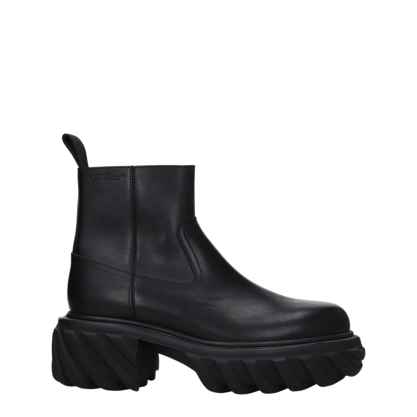 Bottes de cheville en cuir noir et blanc cassé