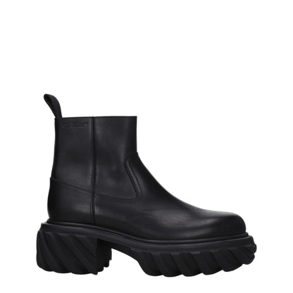 Bottes de cheville en cuir noir et blanc cassé