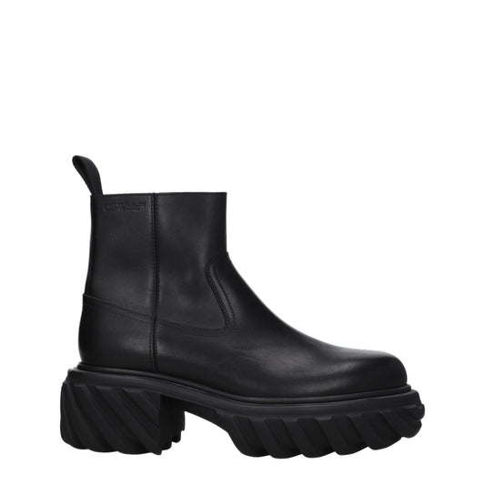 Bottes de cheville en cuir noir et blanc cassé