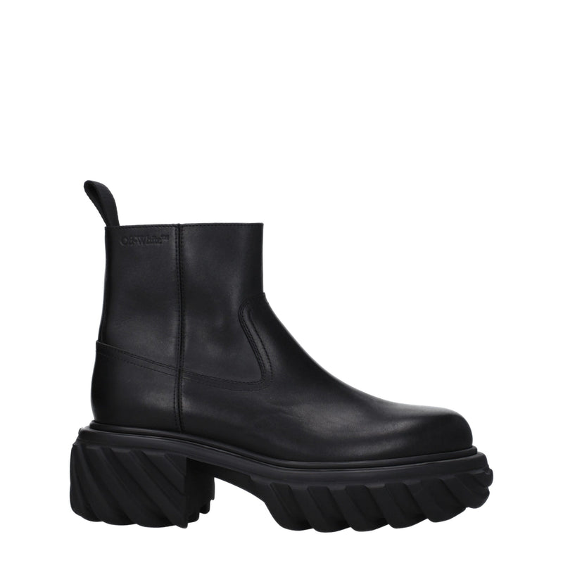 Off-White Black Leather Ankle Boots for Men