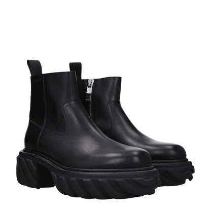 Bottes de cheville en cuir noir et blanc cassé