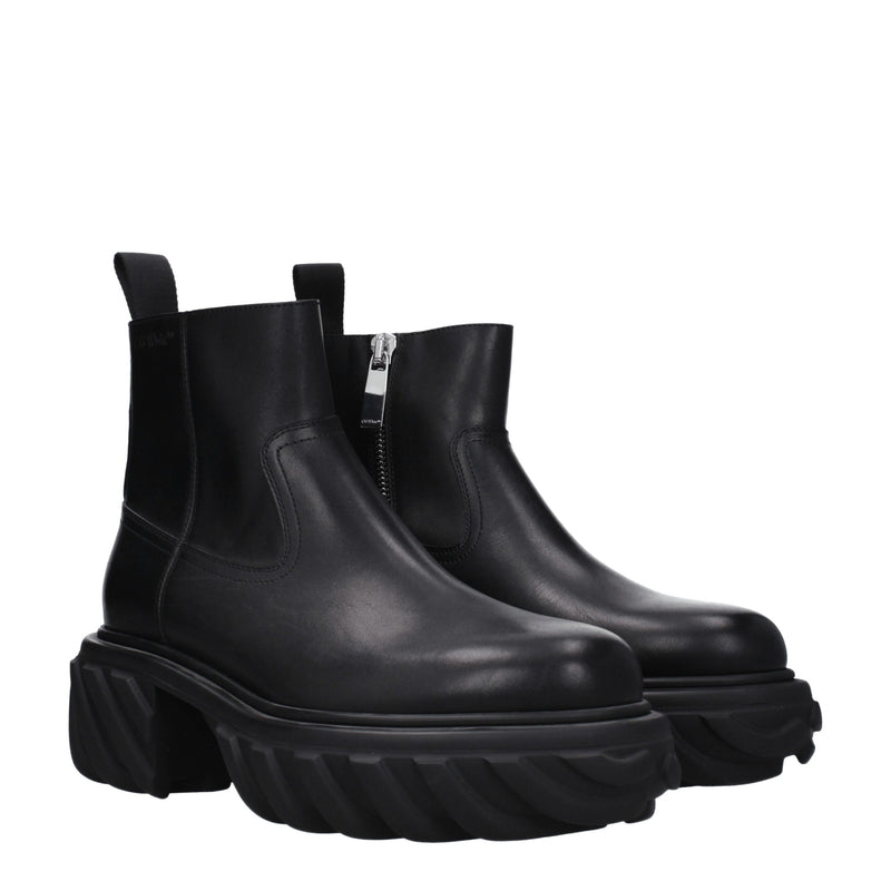 Off-White Black Leather Ankle Boots for Men