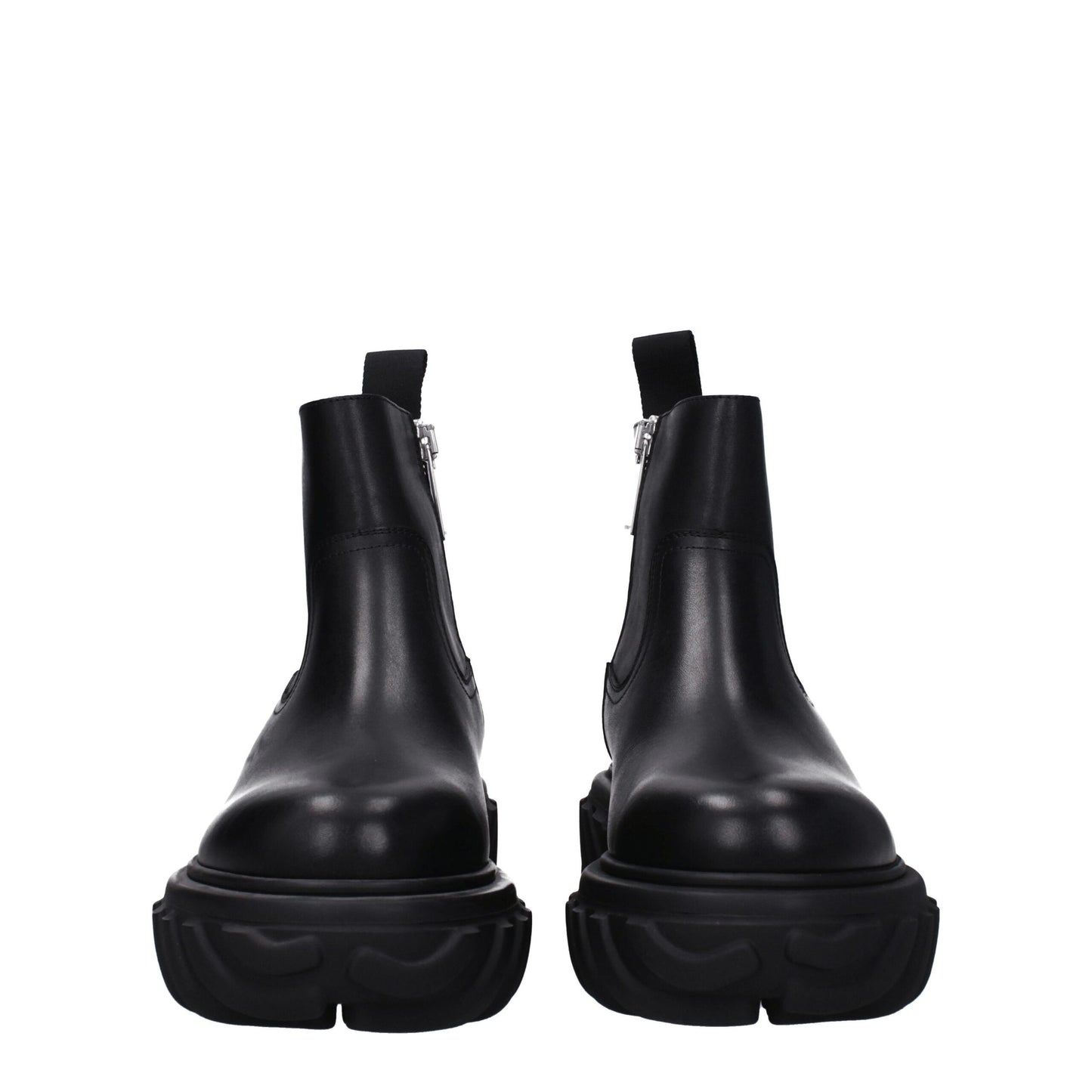 Bottes de cheville en cuir noir et blanc cassé