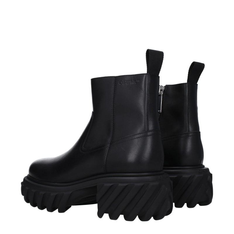Off-White Black Leather Ankle Boots for Men