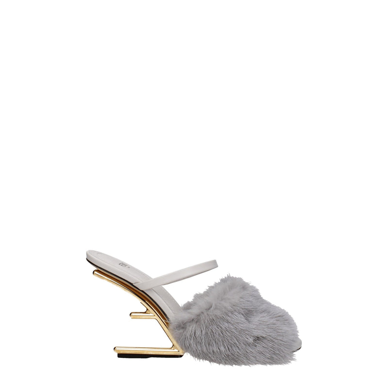 Fendi Gray Mink Slippers Sandals - Luxe Chaussures Femme