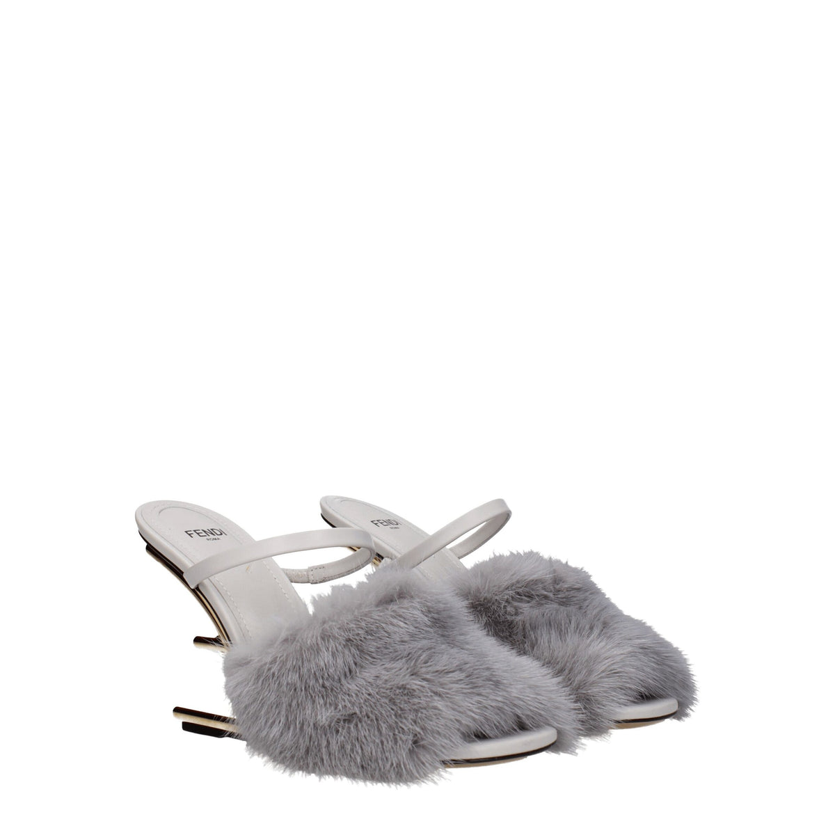 Fendi Gray Mink Slippers Sandals - Luxe Chaussures Femme