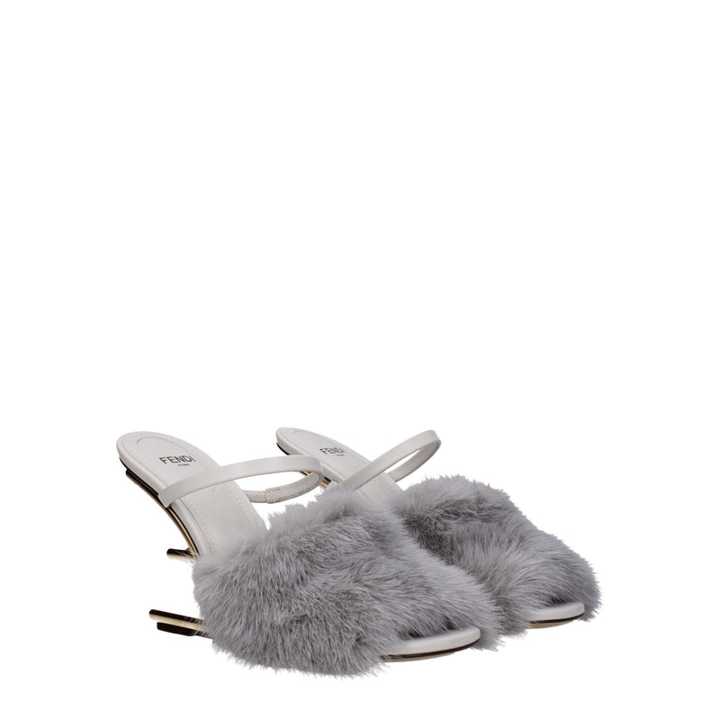 Fendi Gray Mink Slippers Sandals - Luxe Chaussures Femme