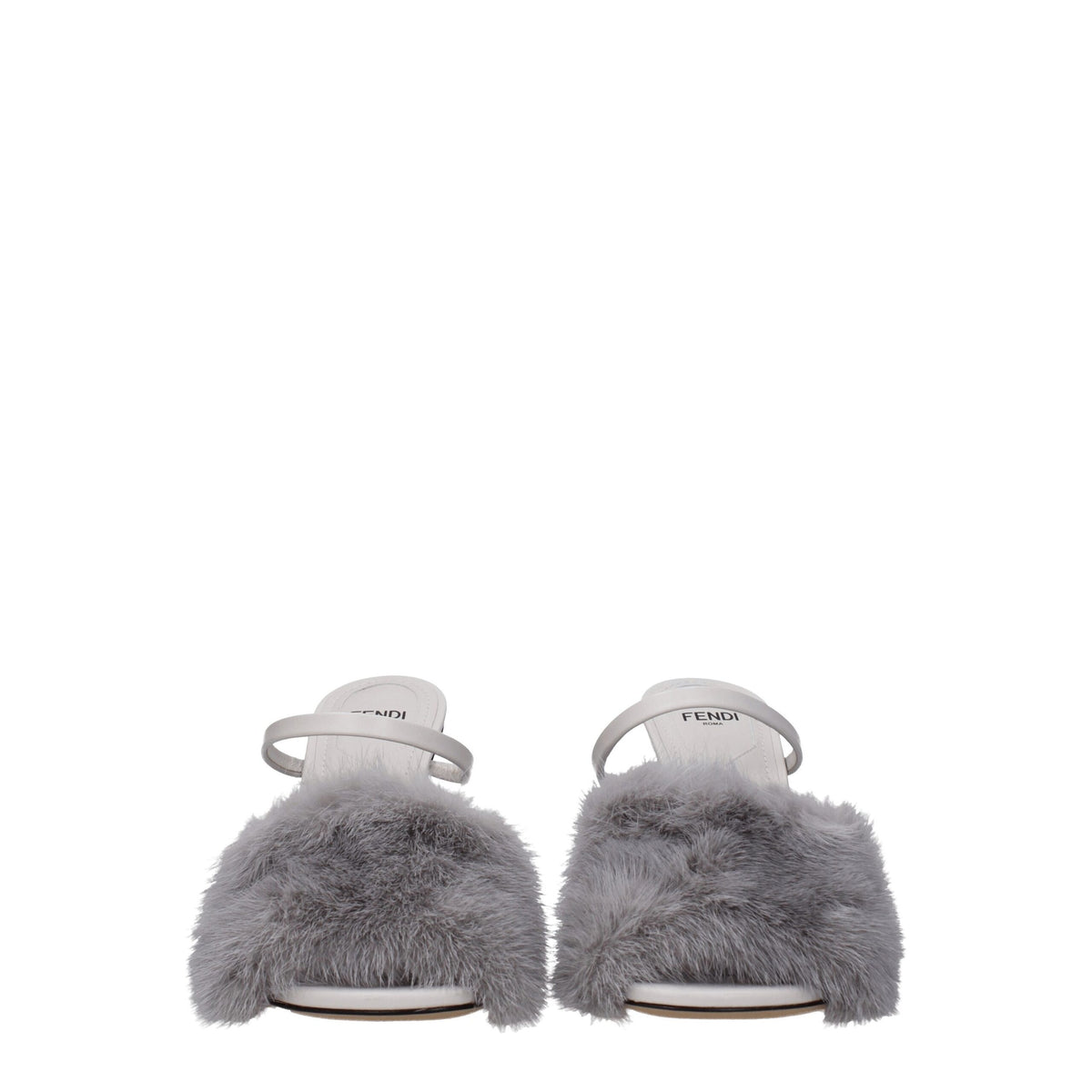 Fendi Gray Mink Slippers Sandals - Luxe Chaussures Femme