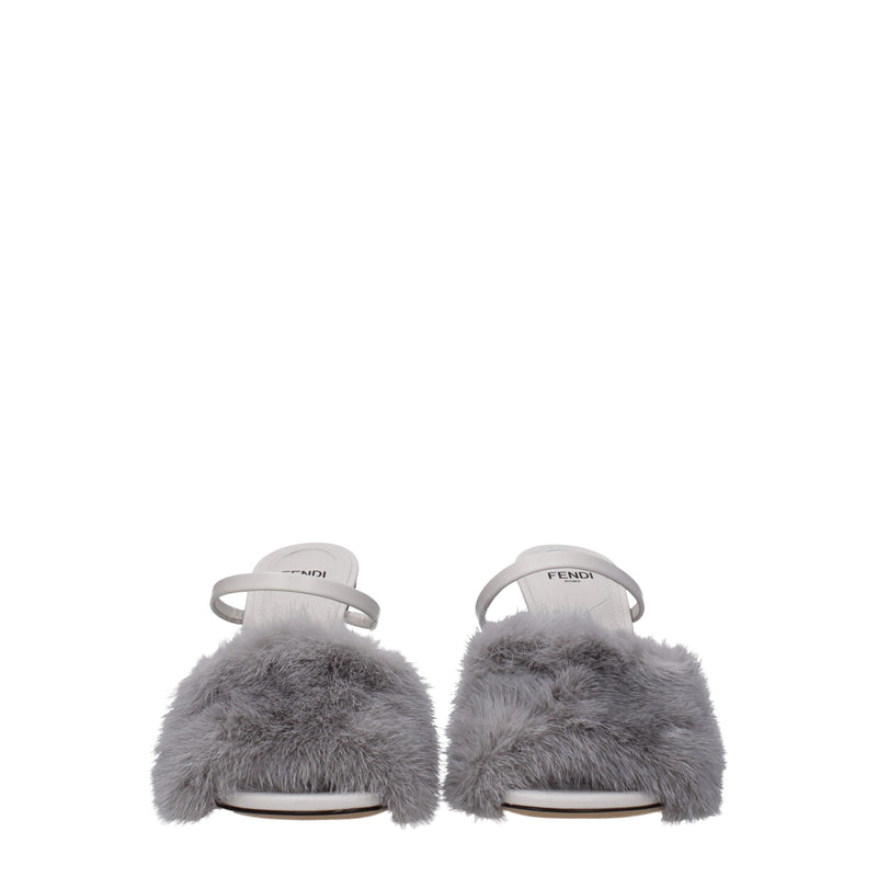Fendi Gray Mink Slippers Sandals - Luxe Chaussures Femme