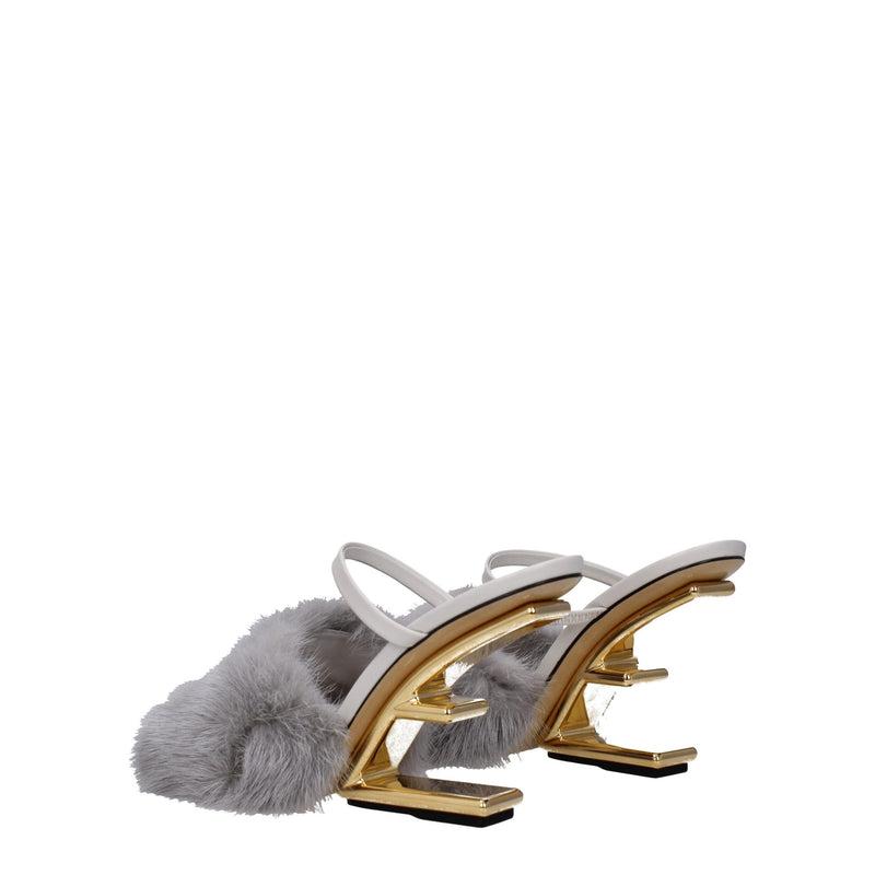 Fendi Gray Mink Slippers Sandals - Luxe Chaussures Femme