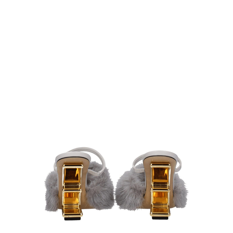 Fendi Gray Mink Slippers Sandals - Luxe Chaussures Femme
