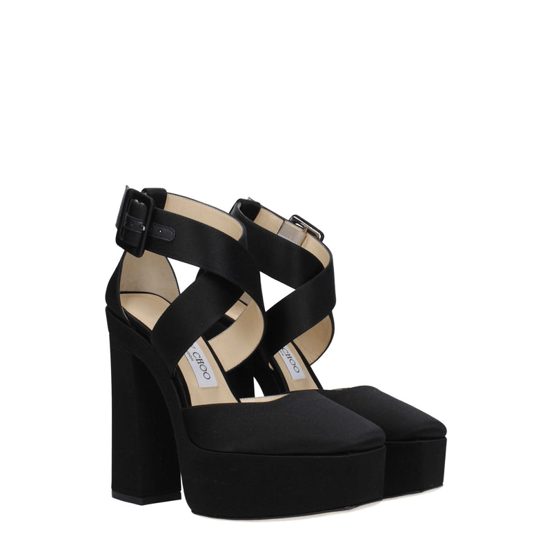 Jimmy Choo Black Satin Platforms - Élégantes Talons Hauts pour Femmes