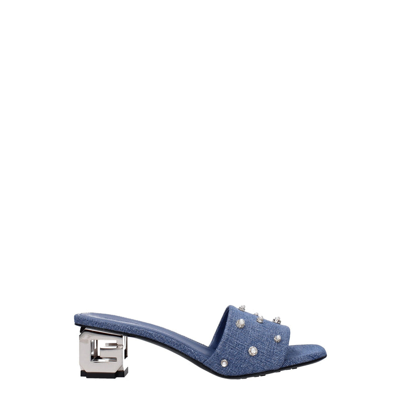 Givenchy Blue Fabric Flat Sandals with Rhinestone Details
