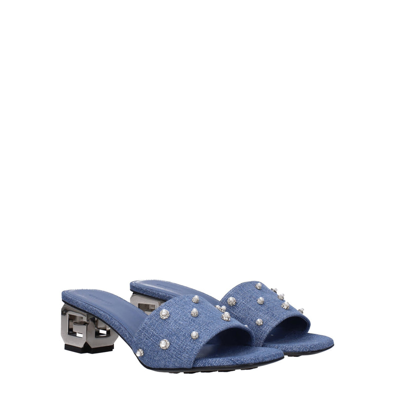 Givenchy Blue Fabric Flat Sandals with Rhinestone Details