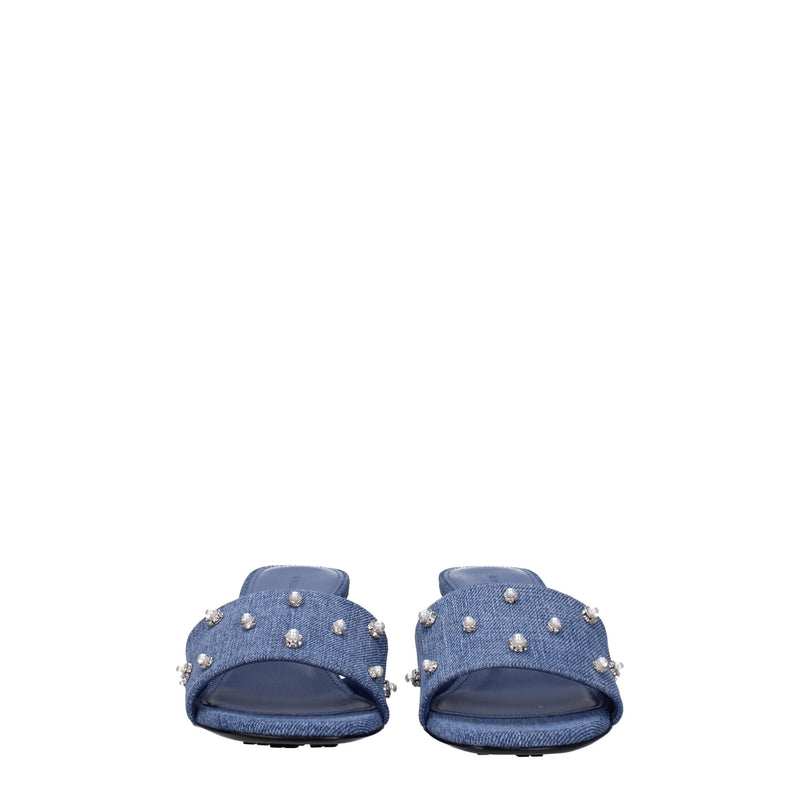 Givenchy Blue Fabric Flat Sandals with Rhinestone Details