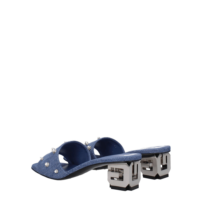 Givenchy Blue Fabric Flat Sandals with Rhinestone Details