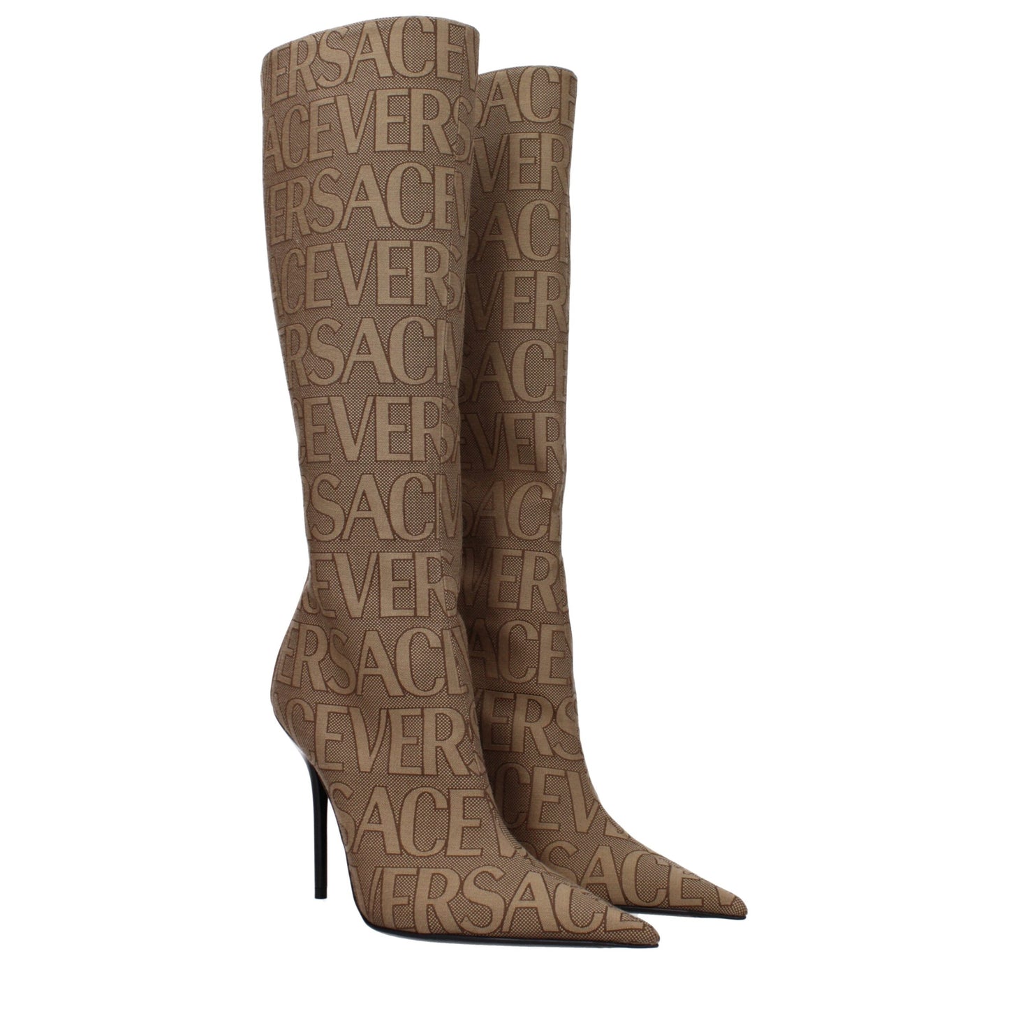 Versace hoge hakken enkellaarzen van beige stof