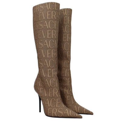 Versace hoge hakken enkellaarzen van beige stof