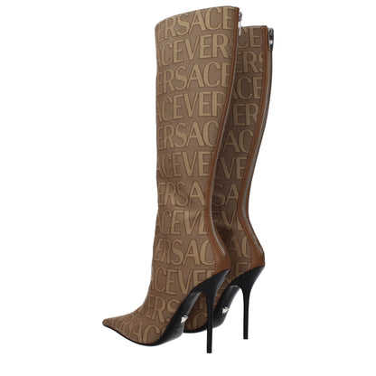 Versace hoge hakken enkellaarzen van beige stof