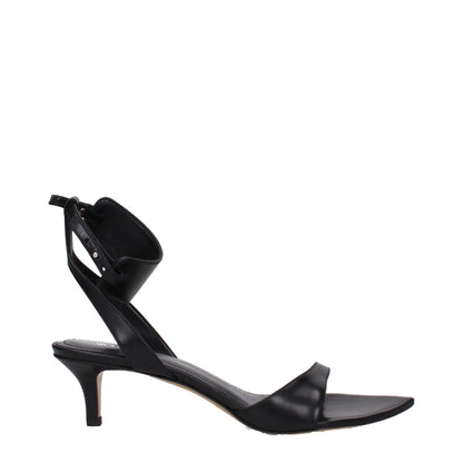 Isabel Marant Zwarte Lederen Platte Sandalen