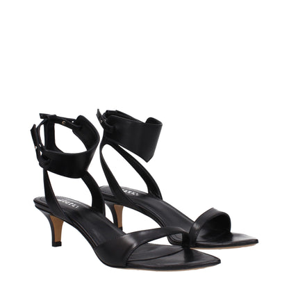 Isabel Marant Zwarte Lederen Platte Sandalen