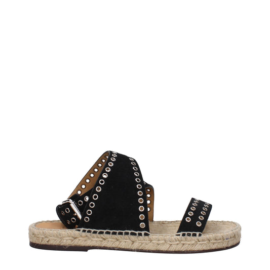 Isabel Marant Zwarte Lederen Platte Sandalen