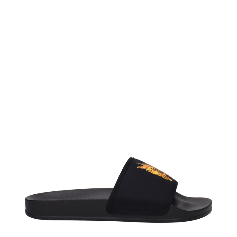 Palm Angels Black Fabric Slippers Sandals for Men and Women