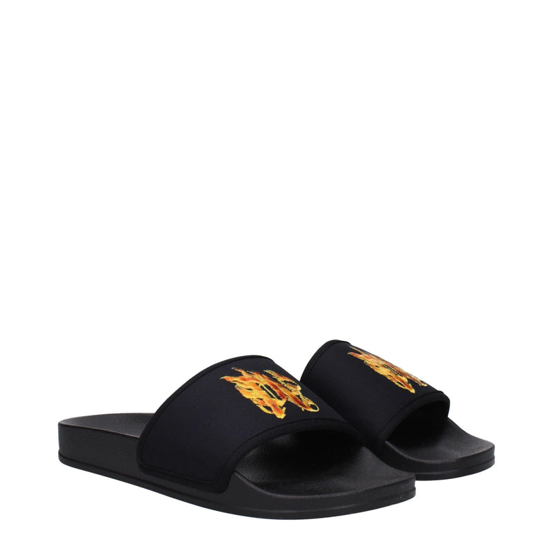 Palm Angels Black Fabric Slippers Sandals for Men and Women
