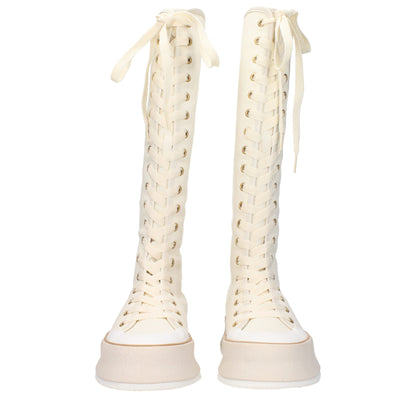 Max Mara Beige stoffen laarzen met vetersluiting