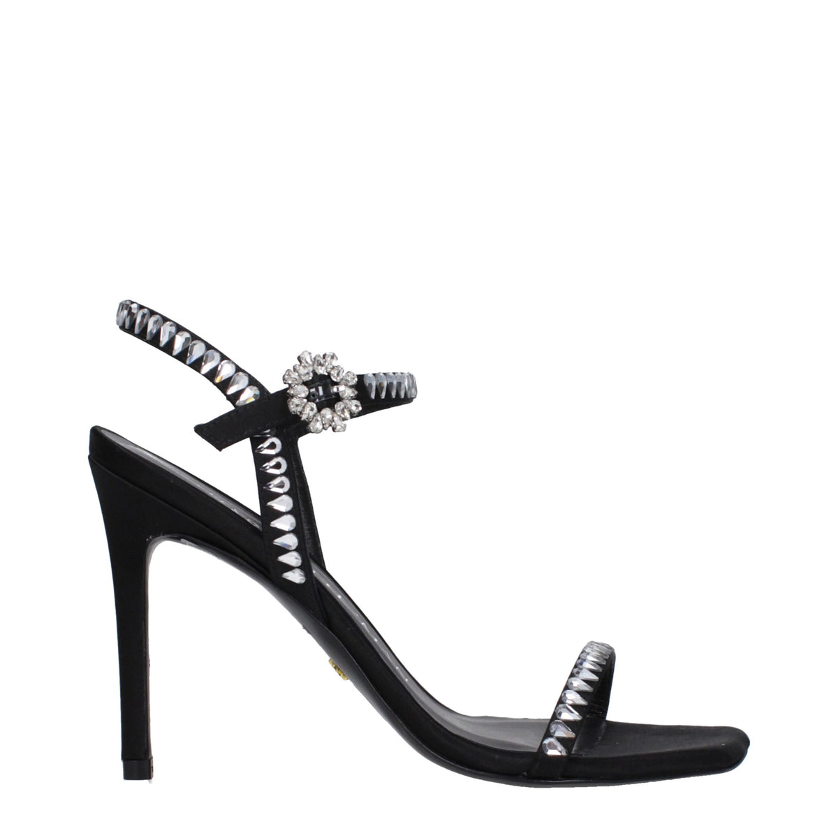 Sandales à talons aiguilles en satin noir de Stuart Weitzman