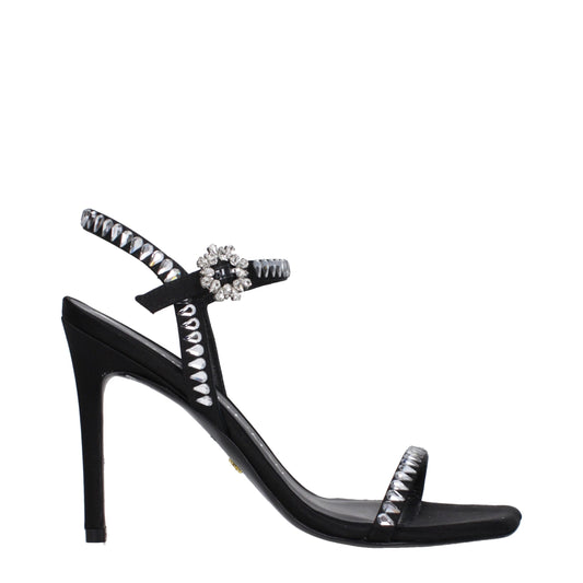 Stuart Weitzman Zwarte Satin Stiletto Hakken Sandalen