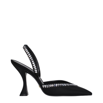 Stuart Weitzman Zwarte Satin Stiletto Hakken Sandalen