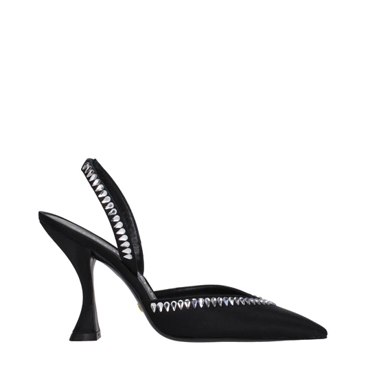 Stuart Weitzman Zwarte Satin Stiletto Hakken Sandalen