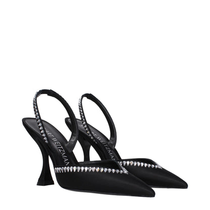 Stuart Weitzman Zwarte Satin Stiletto Hakken Sandalen