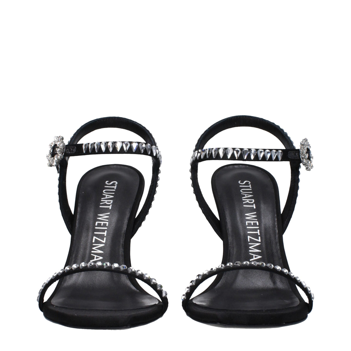 Sandales à talons aiguilles en satin noir de Stuart Weitzman