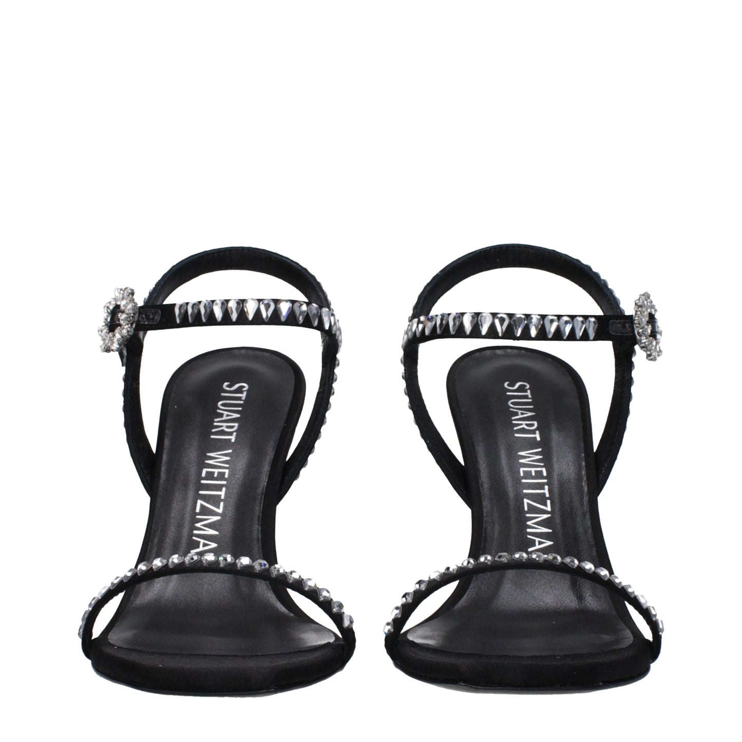 Stuart Weitzman Zwarte Satin Stiletto Hakken Sandalen