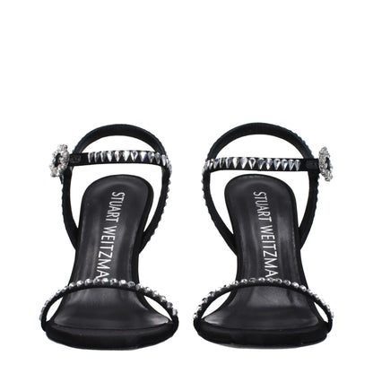 Stuart Weitzman Zwarte Satin Stiletto Hakken Sandalen