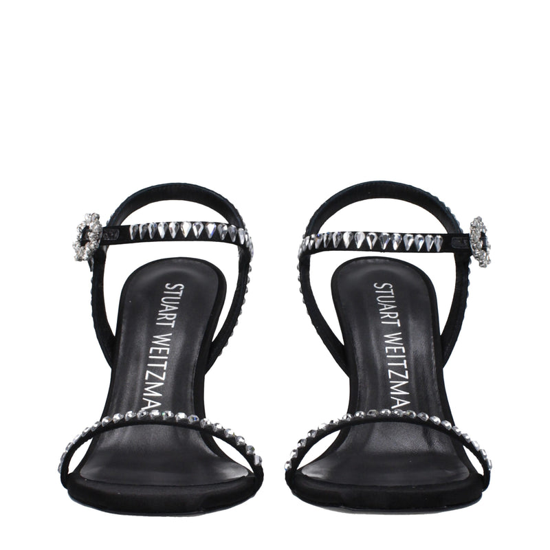 Stuart Weitzman Black Satin Stiletto Heels Sandals