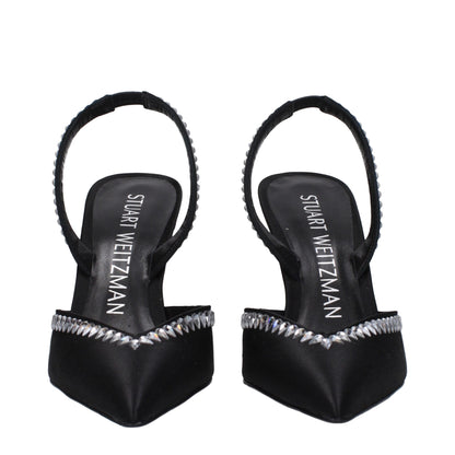 Stuart Weitzman Zwarte Satin Stiletto Hakken Sandalen