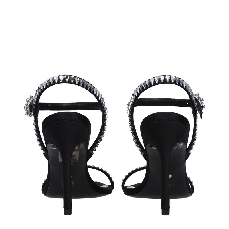 Stuart Weitzman Black Satin Stiletto Heels Sandals
