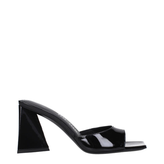 De Attico Zwarte Lederen Stiletto Hakken Sandalen