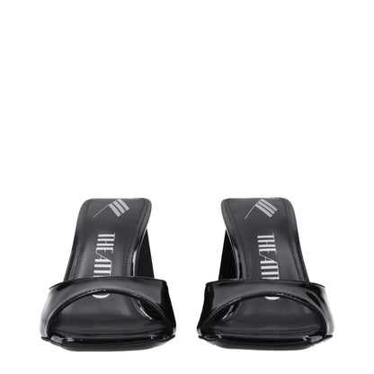 De Attico Zwarte Lederen Stiletto Hakken Sandalen