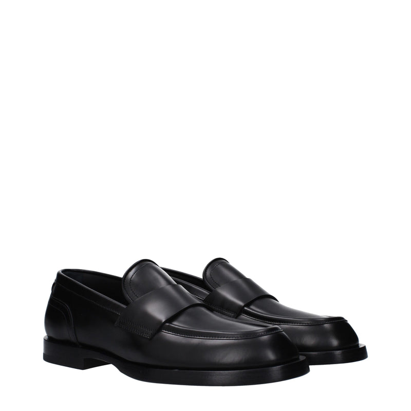 Dolce & Gabbana Black Leather Slip-On Loafers for Men