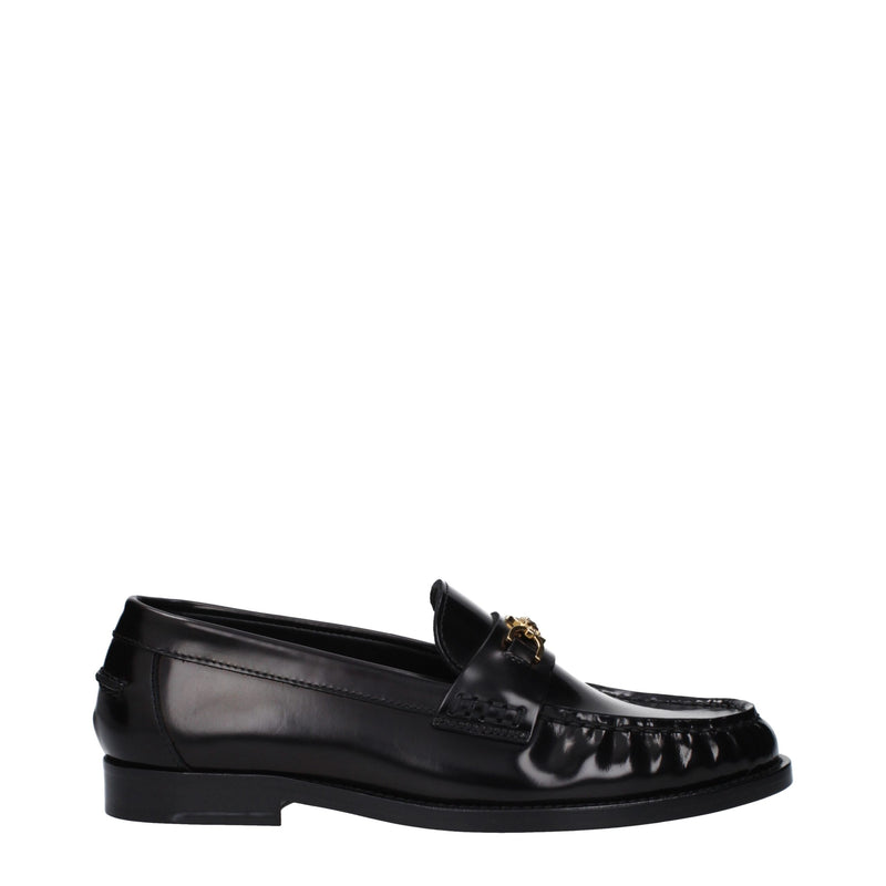 Versace Black Leather Slip-On Loafers for Women - Luxurious Comfort