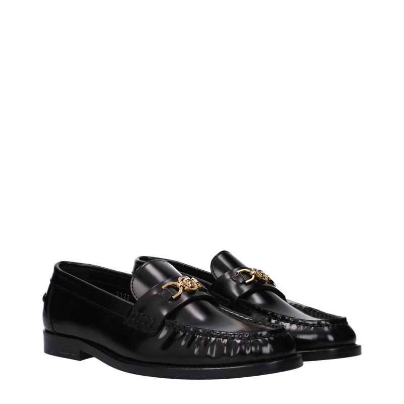 Versace Black Leather Slip-On Loafers for Women - Luxurious Comfort