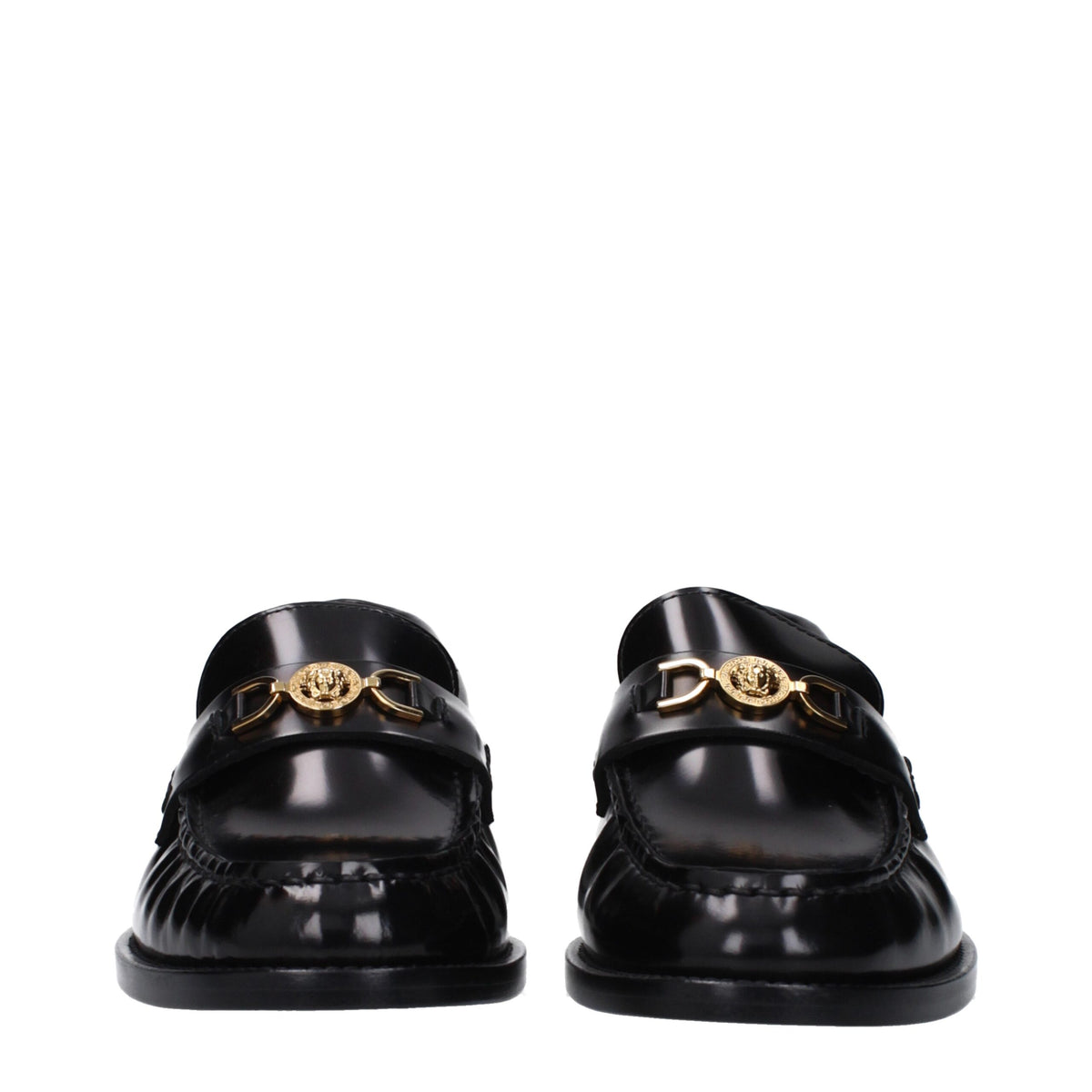Versace Black Leather Slip-On Loafers for Women - Luxurious Comfort