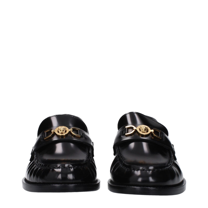 Versace Black Leather Slip-On Loafers for Women - Luxurious Comfort