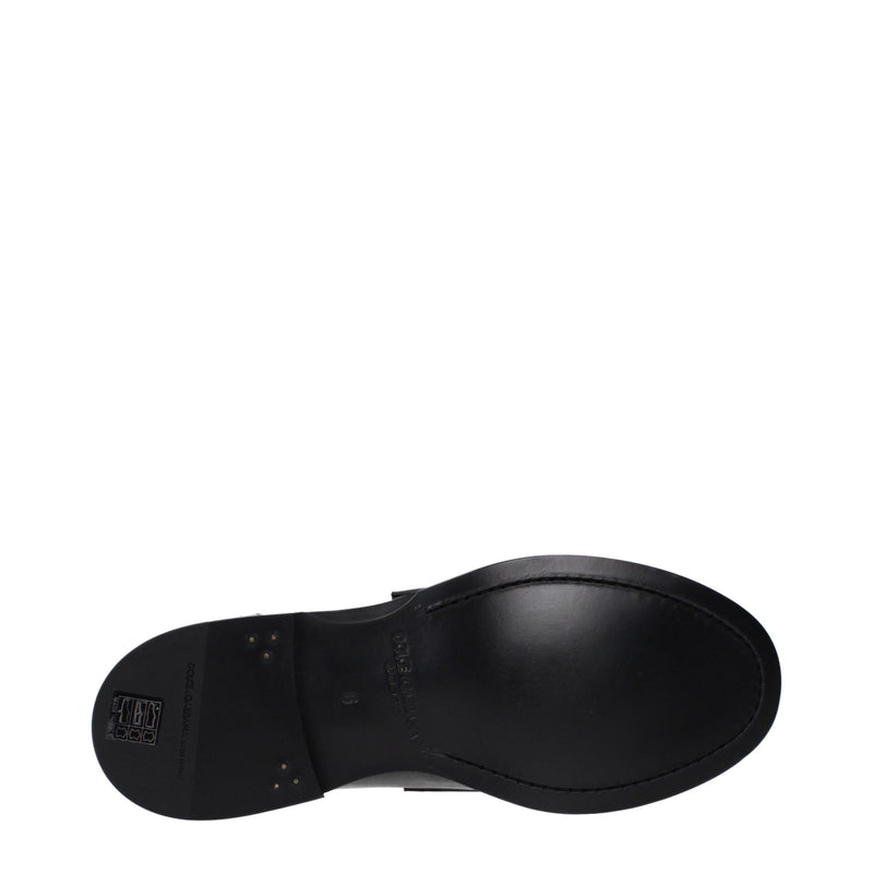Dolce & Gabbana Black Leather Slip-On Loafers for Men