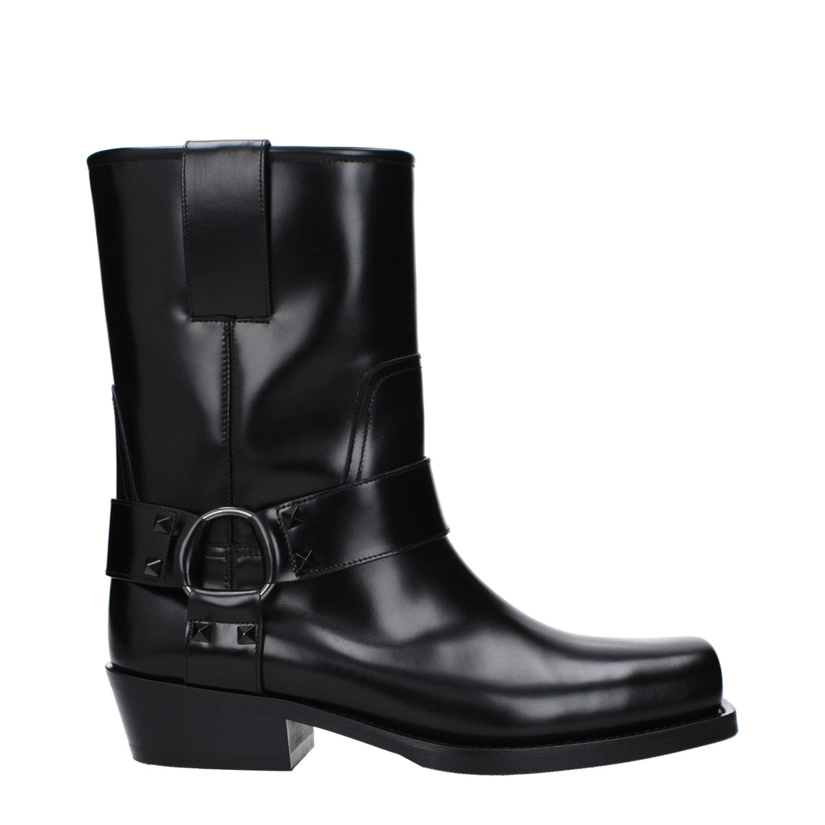 Bottines en Cuir Noir Valentino Garavani avec Clous